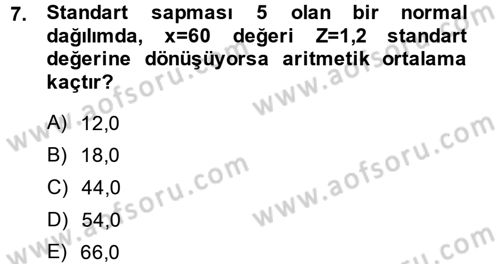 Coğrafi Bilgi Sistemleri İçin Temel İstatistik Dersi 2014 - 2015 Yılı (Final) Dönem Sonu Sınav Soruları 7. Soru