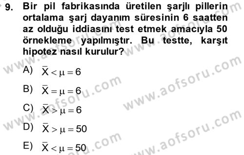 Coğrafi Bilgi Sistemleri İçin Temel İstatistik Dersi 2014 - 2015 Yılı (Final) Dönem Sonu Sınav Soruları 9. Soru