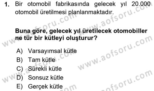 Coğrafi Bilgi Sistemleri İçin Temel İstatistik Dersi Ara Sınavı Deneme Sınav Soruları 1. Soru