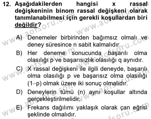 Coğrafi Bilgi Sistemleri İçin Temel İstatistik Dersi 2015 - 2016 Yılı (Vize) Ara Sınav Soruları 12. Soru