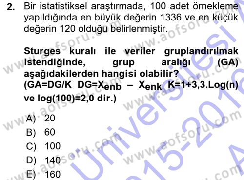 Coğrafi Bilgi Sistemleri İçin Temel İstatistik Dersi 2015 - 2016 Yılı (Vize) Ara Sınav Soruları 2. Soru