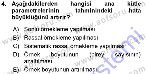 Coğrafi Bilgi Sistemleri İçin Temel İstatistik Dersi 2015 - 2016 Yılı (Vize) Ara Sınav Soruları 4. Soru