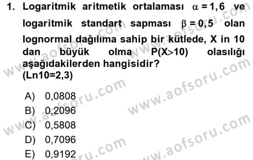 Coğrafi Bilgi Sistemleri İçin Temel İstatistik Dersi 2015 - 2016 Yılı (Final) Dönem Sonu Sınav Soruları 1. Soru