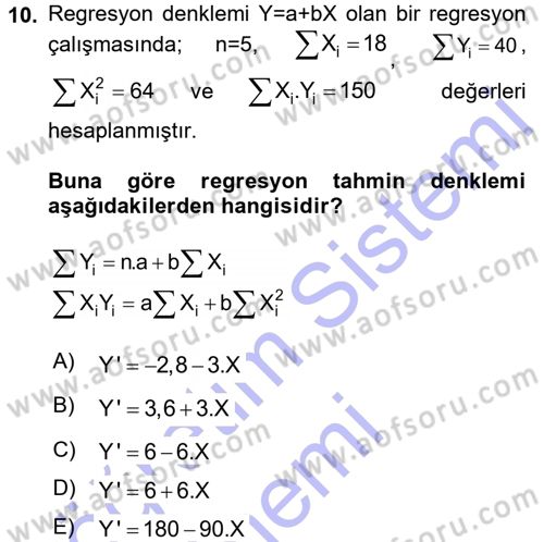 Coğrafi Bilgi Sistemleri İçin Temel İstatistik Dersi 2015 - 2016 Yılı (Final) Dönem Sonu Sınav Soruları 10. Soru