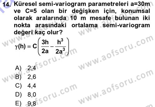 Coğrafi Bilgi Sistemleri İçin Temel İstatistik Dersi 2015 - 2016 Yılı (Final) Dönem Sonu Sınav Soruları 14. Soru