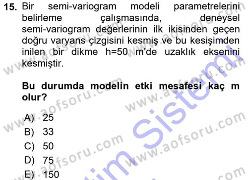 Coğrafi Bilgi Sistemleri İçin Temel İstatistik Dersi 2015 - 2016 Yılı (Final) Dönem Sonu Sınav Soruları 15. Soru