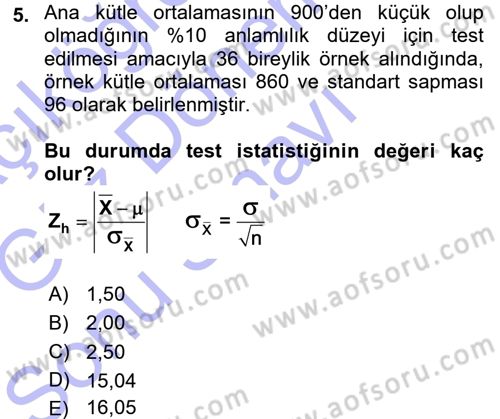 Coğrafi Bilgi Sistemleri İçin Temel İstatistik Dersi 2015 - 2016 Yılı (Final) Dönem Sonu Sınav Soruları 5. Soru