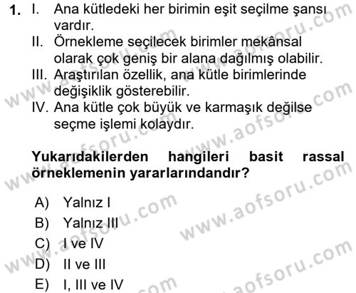 Coğrafi Bilgi Sistemleri İçin Temel İstatistik Dersi Ara Sınavı Deneme Sınav Soruları 1. Soru