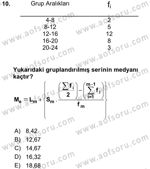 Coğrafi Bilgi Sistemleri İçin Temel İstatistik Dersi Ara Sınavı Deneme Sınav Soruları 10. Soru