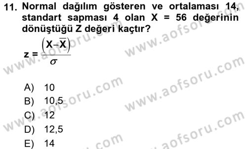 Coğrafi Bilgi Sistemleri İçin Temel İstatistik Dersi Ara Sınavı Deneme Sınav Soruları 11. Soru