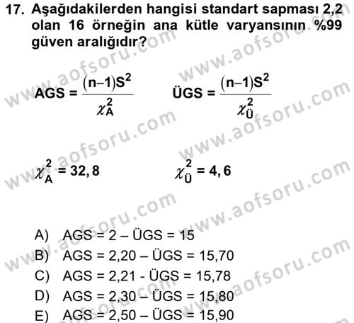 Coğrafi Bilgi Sistemleri İçin Temel İstatistik Dersi Ara Sınavı Deneme Sınav Soruları 17. Soru