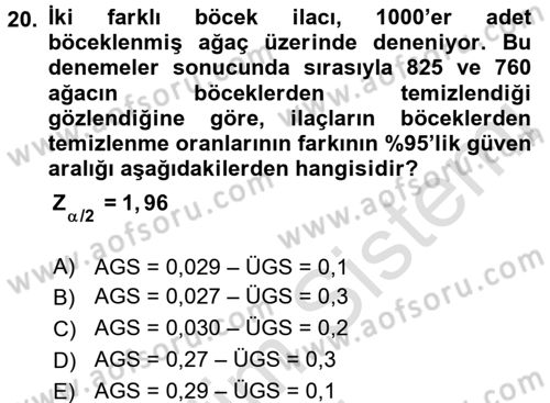 Coğrafi Bilgi Sistemleri İçin Temel İstatistik Dersi 2016 - 2017 Yılı (Vize) Ara Sınav Soruları 20. Soru