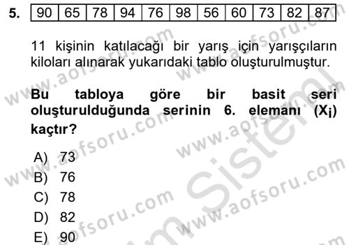 Coğrafi Bilgi Sistemleri İçin Temel İstatistik Dersi Ara Sınavı Deneme Sınav Soruları 5. Soru