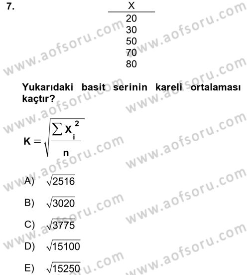 Coğrafi Bilgi Sistemleri İçin Temel İstatistik Dersi Ara Sınavı Deneme Sınav Soruları 7. Soru