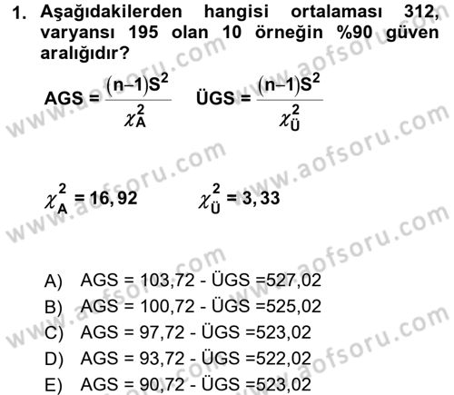 Coğrafi Bilgi Sistemleri İçin Temel İstatistik Dersi 2016 - 2017 Yılı (Final) Dönem Sonu Sınav Soruları 1. Soru