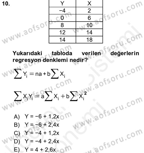 Coğrafi Bilgi Sistemleri İçin Temel İstatistik Dersi 2016 - 2017 Yılı (Final) Dönem Sonu Sınav Soruları 10. Soru