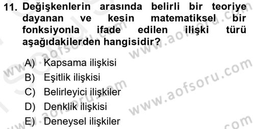 Coğrafi Bilgi Sistemleri İçin Temel İstatistik Dersi 2016 - 2017 Yılı (Final) Dönem Sonu Sınav Soruları 11. Soru