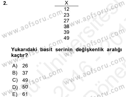 Coğrafi Bilgi Sistemleri İçin Temel İstatistik Dersi 2016 - 2017 Yılı (Final) Dönem Sonu Sınav Soruları 2. Soru