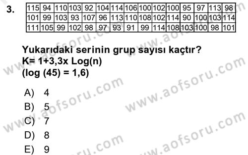 Coğrafi Bilgi Sistemleri İçin Temel İstatistik Dersi 2016 - 2017 Yılı (Final) Dönem Sonu Sınav Soruları 3. Soru