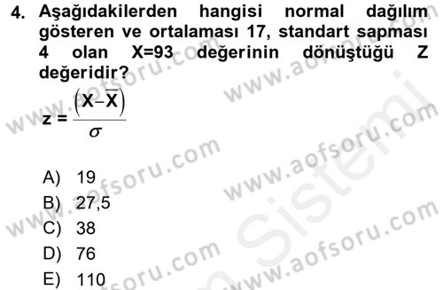 Coğrafi Bilgi Sistemleri İçin Temel İstatistik Dersi 2016 - 2017 Yılı (Final) Dönem Sonu Sınav Soruları 4. Soru
