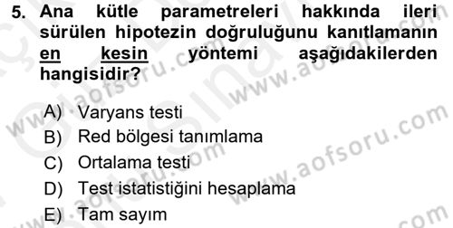 Coğrafi Bilgi Sistemleri İçin Temel İstatistik Dersi 2016 - 2017 Yılı (Final) Dönem Sonu Sınav Soruları 5. Soru