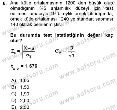 Coğrafi Bilgi Sistemleri İçin Temel İstatistik Dersi 2016 - 2017 Yılı (Final) Dönem Sonu Sınav Soruları 6. Soru