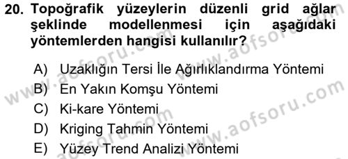 Coğrafi Bilgi Sistemleri İçin Temel İstatistik Dersi 2017 - 2018 Yılı 3 Ders Sınav Soruları 20. Soru