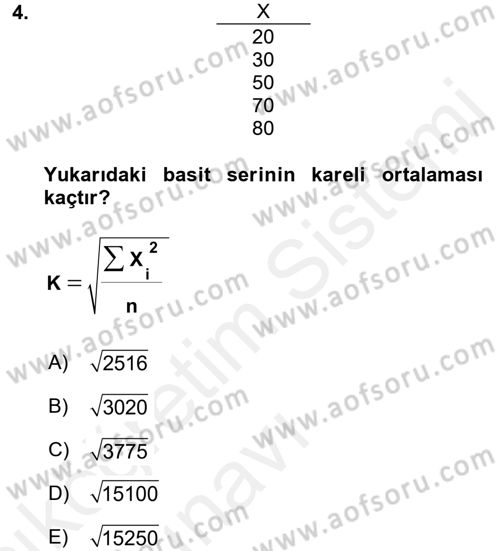 Coğrafi Bilgi Sistemleri İçin Temel İstatistik Dersi 2017 - 2018 Yılı 3 Ders Sınav Soruları 4. Soru