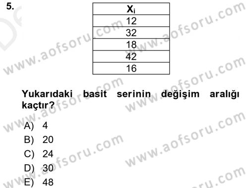 Coğrafi Bilgi Sistemleri İçin Temel İstatistik Dersi 2017 - 2018 Yılı 3 Ders Sınav Soruları 5. Soru