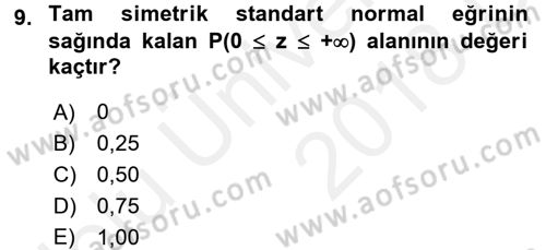 Coğrafi Bilgi Sistemleri İçin Temel İstatistik Dersi 2017 - 2018 Yılı 3 Ders Sınav Soruları 9. Soru