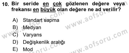 Coğrafi Bilgi Sistemleri İçin Temel İstatistik Dersi 2017 - 2018 Yılı (Vize) Ara Sınavı 10. Soru