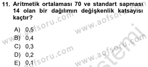 Coğrafi Bilgi Sistemleri İçin Temel İstatistik Dersi 2017 - 2018 Yılı (Vize) Ara Sınavı 11. Soru