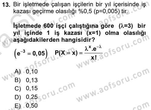 Coğrafi Bilgi Sistemleri İçin Temel İstatistik Dersi 2017 - 2018 Yılı (Vize) Ara Sınavı 13. Soru