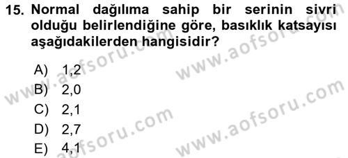 Coğrafi Bilgi Sistemleri İçin Temel İstatistik Dersi 2017 - 2018 Yılı (Vize) Ara Sınavı 15. Soru