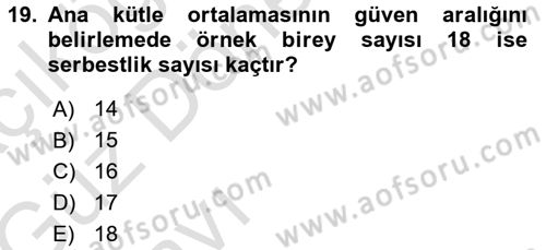 Coğrafi Bilgi Sistemleri İçin Temel İstatistik Dersi 2017 - 2018 Yılı (Vize) Ara Sınavı 19. Soru