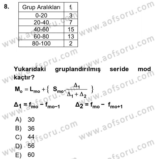 Coğrafi Bilgi Sistemleri İçin Temel İstatistik Dersi 2017 - 2018 Yılı (Vize) Ara Sınavı 8. Soru