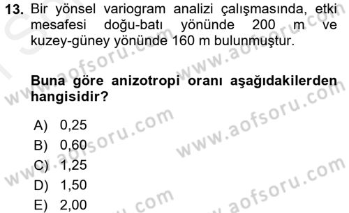 Coğrafi Bilgi Sistemleri İçin Temel İstatistik Dersi 2017 - 2018 Yılı (Final) Dönem Sonu Sınav Soruları 13. Soru