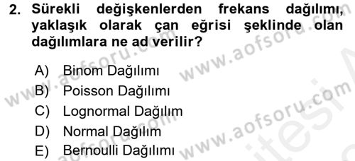 Coğrafi Bilgi Sistemleri İçin Temel İstatistik Dersi 2017 - 2018 Yılı (Final) Dönem Sonu Sınav Soruları 2. Soru