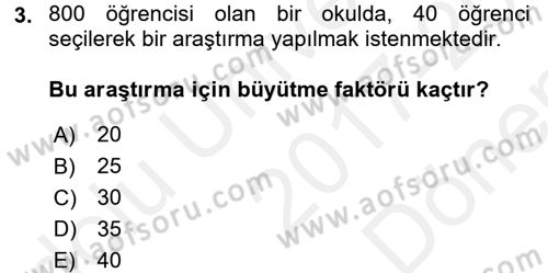 Coğrafi Bilgi Sistemleri İçin Temel İstatistik Dersi 2017 - 2018 Yılı (Final) Dönem Sonu Sınav Soruları 3. Soru
