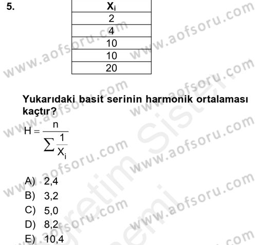 Coğrafi Bilgi Sistemleri İçin Temel İstatistik Dersi 2017 - 2018 Yılı (Final) Dönem Sonu Sınav Soruları 5. Soru