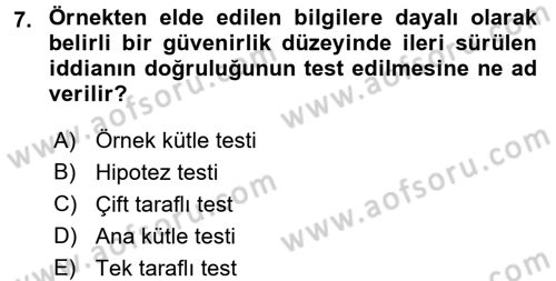 Coğrafi Bilgi Sistemleri İçin Temel İstatistik Dersi 2017 - 2018 Yılı (Final) Dönem Sonu Sınav Soruları 7. Soru