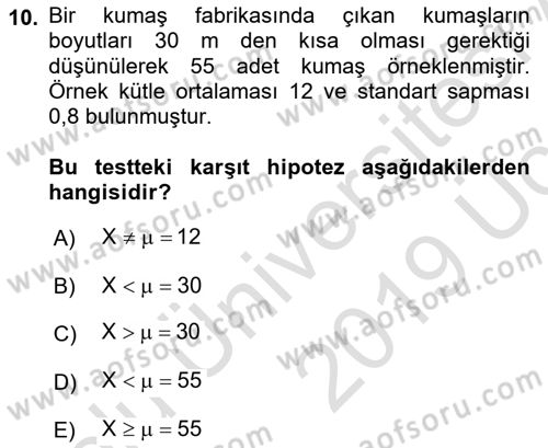 Coğrafi Bilgi Sistemleri İçin Temel İstatistik Dersi 2018 - 2019 Yılı 3 Ders Sınav Soruları 10. Soru