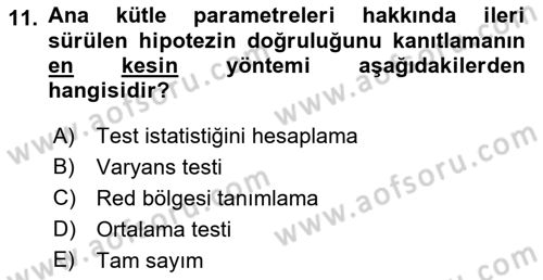 Coğrafi Bilgi Sistemleri İçin Temel İstatistik Dersi 2018 - 2019 Yılı 3 Ders Sınav Soruları 11. Soru