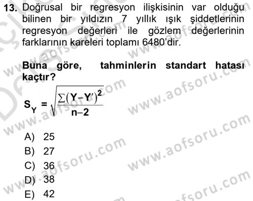 Coğrafi Bilgi Sistemleri İçin Temel İstatistik Dersi 2018 - 2019 Yılı 3 Ders Sınav Soruları 13. Soru