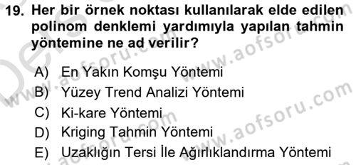 Coğrafi Bilgi Sistemleri İçin Temel İstatistik Dersi 2018 - 2019 Yılı 3 Ders Sınav Soruları 19. Soru