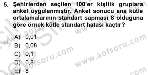 Coğrafi Bilgi Sistemleri İçin Temel İstatistik Dersi 2018 - 2019 Yılı 3 Ders Sınav Soruları 5. Soru