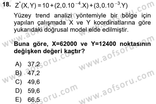 Coğrafi Bilgi Sistemleri İçin Temel İstatistik Dersi 2018 - 2019 Yılı (Final) Dönem Sonu Sınav Soruları 18. Soru