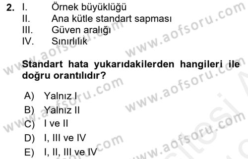 Coğrafi Bilgi Sistemleri İçin Temel İstatistik Dersi 2018 - 2019 Yılı (Final) Dönem Sonu Sınav Soruları 2. Soru