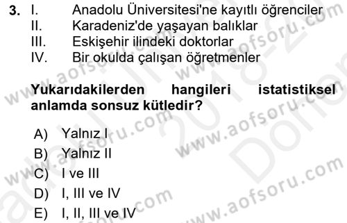 Coğrafi Bilgi Sistemleri İçin Temel İstatistik Dersi 2018 - 2019 Yılı (Final) Dönem Sonu Sınav Soruları 3. Soru