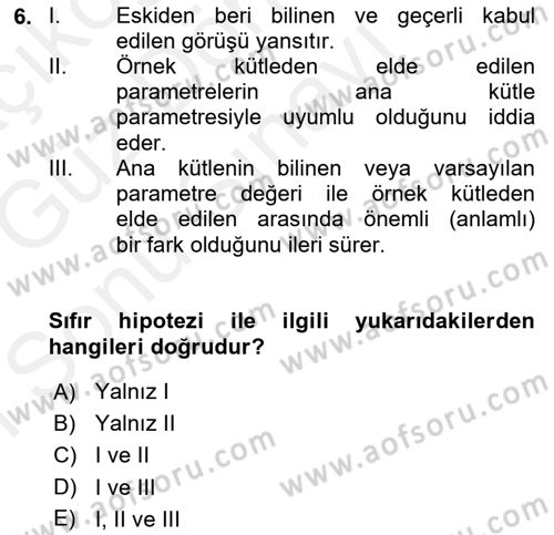 Coğrafi Bilgi Sistemleri İçin Temel İstatistik Dersi 2018 - 2019 Yılı (Final) Dönem Sonu Sınav Soruları 6. Soru